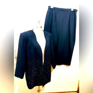 GMI  2 PC Black Church Skirt Set Sequined  Jacket Size 16W B50